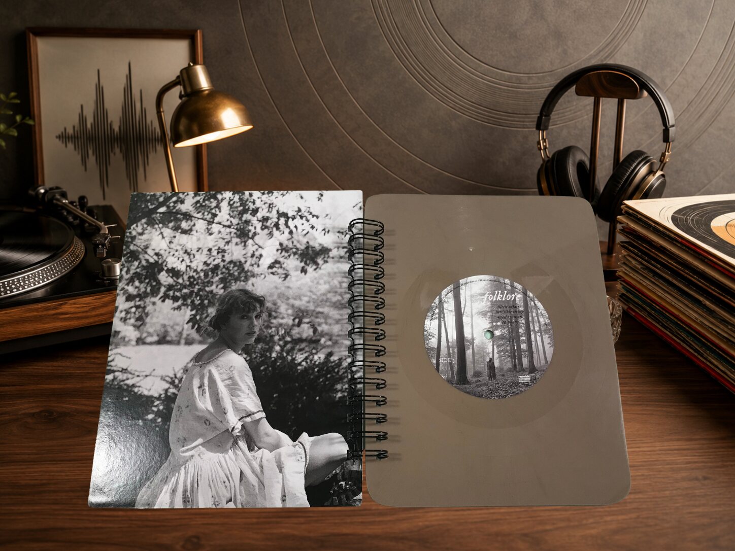 Taylor Swift Folklore Vinyl Record Journal — open or alternate view